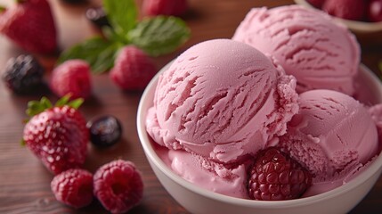 Pink Ice Cream with Berries