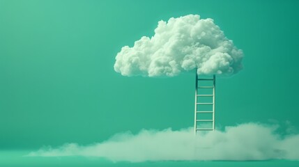 Step ladder leading to clouds. Stairway to the cloud on a green background