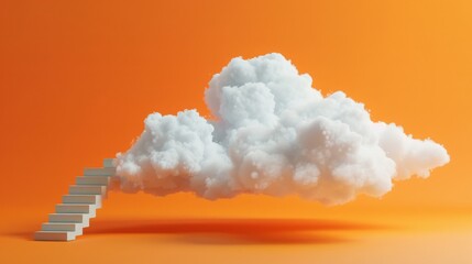 Step ladder leading to clouds. Stairway to the cloud on a orange background