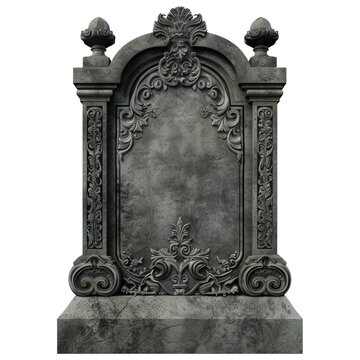 Ornate Gray Stone Cemetery Gravestone