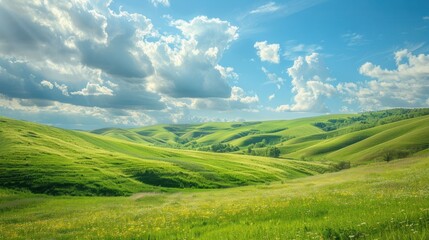 Rolling Green Hills Under a Blue Sky