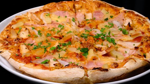 Italian pizza close-up spinning