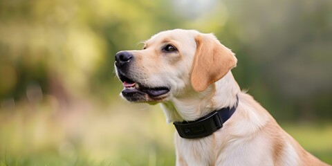 Demonstration of GPS tracking and health monitoring features with an image of a dog wearing a smart collar. Concept GPS Tracking, Health Monitoring, Smart Collar, Pet Technology, Wearable Devices
