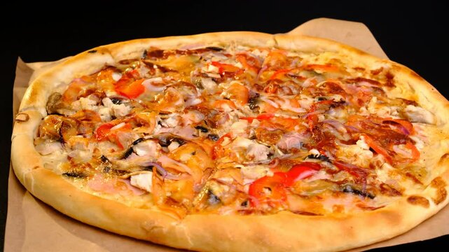 Italian pizza close-up spinning