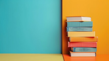 Colorful background with hardcover books school theme and copy space