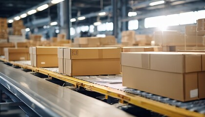 Packages on a Conveyor Belt at a Warehouse.