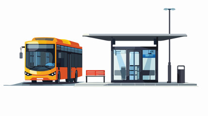 Bus stop and city bus flat vector style isolated 