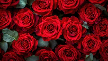 Obraz premium Vibrant Red Roses in a Bouquet with Water Droplets on the Petals