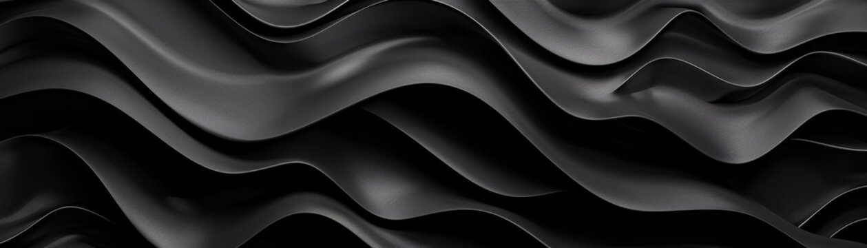 Abstract Black Leather Waves - 3D Render, Leather Texture, Abstract Background, Waves, Black
