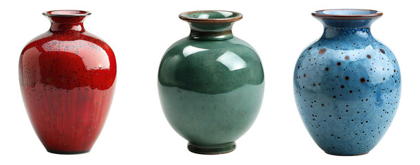 vase set png. red ceramic vase PNG. green glass vase isolated. handmade flower vase png. bluevase for flowers isolated