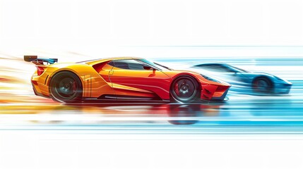 A sports car racing at high speed with motion blur isolated on a white transparent background