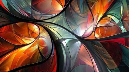 Abstract Intertwined Forms in Vibrant Hues, Abstract Art, Digital Art, Stained Glass, Composition ,  Art
