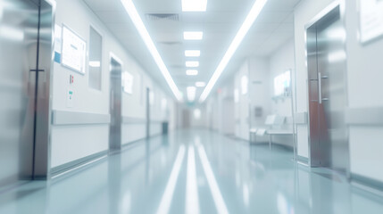 Obraz premium Soft blurred background image showing long bright hospital or clinic corridor