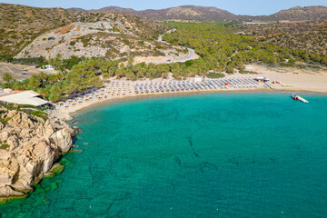 Aerial view of the famous  Vai Palm Beach, Crete, Greece.