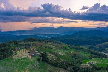 Golden time of sunset at Rice terrace in Baan-Pa-Bong-Piang, Chiangmai,Thailand