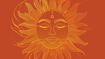 Golden Sun with Closed Eyes - Digital Art, Sun Face, Orange Background, Spiritual,  Golden Sun, Sun, Abstract Sun, Sun Art, Digital Art