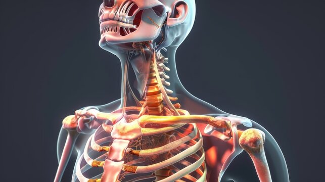 3D illustration of the human clavicle with surrounding anatomical structures, Human Body Anatomy, clavicular study