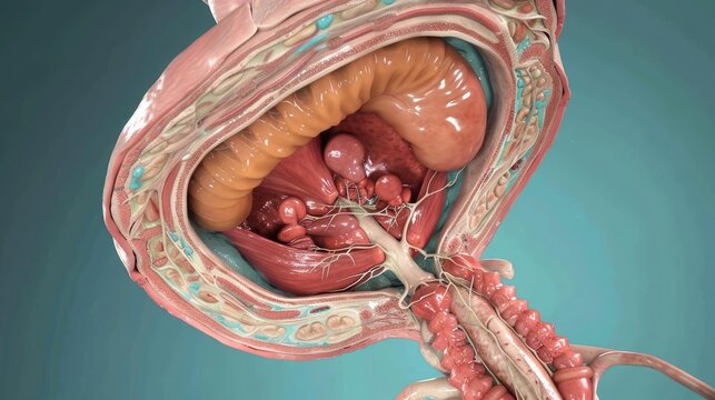 High-detail 3D model of the human bladder showing internal structures, Human Body Anatomy, bladder anatomy study