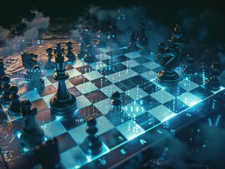 Digital Chessboard with Glowing Pieces