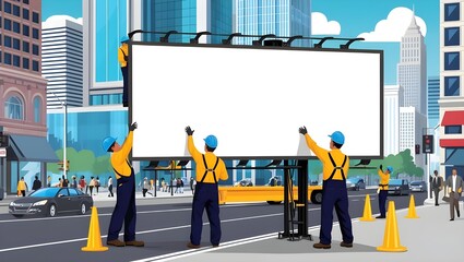 Obraz premium Dynamic Urban Advertising Blank Billboard Installation in City Streets