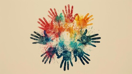 Fototapeta premium A graphic design showing a circular formation of multicolored handprints