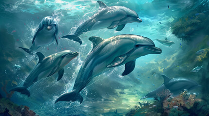 Fototapeta premium 海を泳ぐイルカ