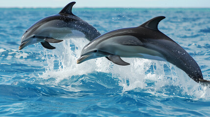 Naklejka premium 海を泳ぐイルカ