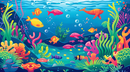 Underwater scene in a flat design style cartoon children illustration
