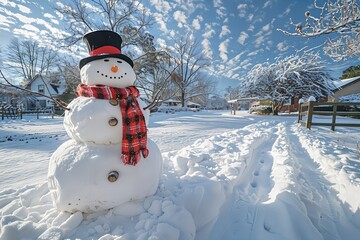 Obraz premium a snowman is standing in the middle of the snow