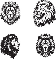 Set of lions silhouette 