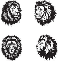 Set of lions silhouette 