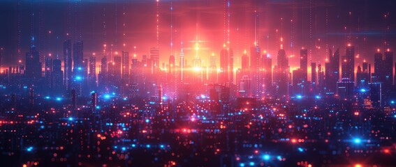 Neon Cityscape: A Futuristic View of a City