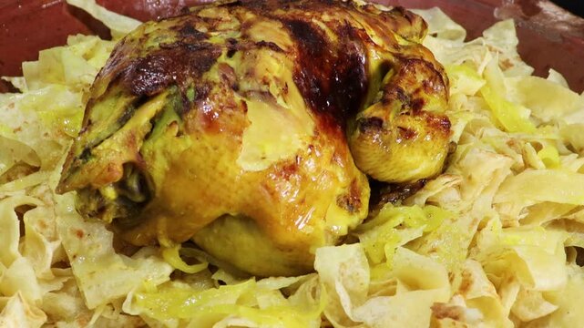 Moroccan Food Rfissa Dish with Chicken, Lentils, and Eggs - Authentic Moroccan Cuisine Video, Traditional Moroccan Cooking, Moroccan Recipes, High-Quality Moroccan Food Video, Moroccan Food Culture