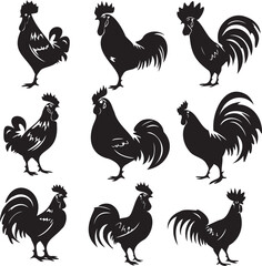 Set of Roosters silhouettes 