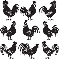 Set of Roosters silhouettes 