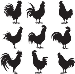 Set of Roosters silhouettes 