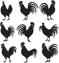 Set of Roosters silhouettes 
