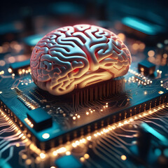 Futuristic Artificial Intelligence Brain on Circuit Board