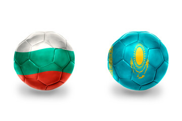 football balls with national flags of kazakhstan and bulgaria ,soccer teams. on the white background.