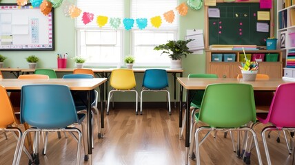 Obraz premium Bright and airy classroom with clean lines and natural light.