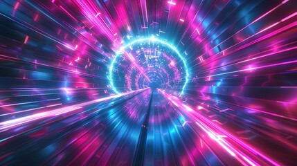 Fototapeta premium Futuristic Neon Tunnel with Vibrant Pink and Blue Light Streaks Creating a Dynamic, High-Speed Visual Effect. Generative AI