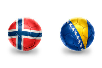 football balls with national flags of bosnia and herzegovina and norway ,soccer teams. on the white background.