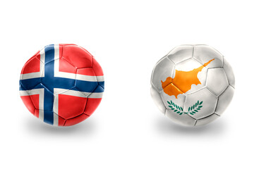 Obraz premium football balls with national flags of cyprus and norway ,soccer teams. on the white background.