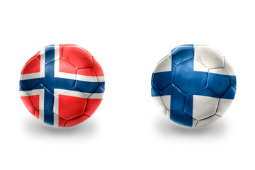 football balls with national flags of finland and norway ,soccer teams. on the white background.