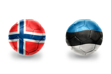 football balls with national flags of estonia and norway ,soccer teams. on the white background.