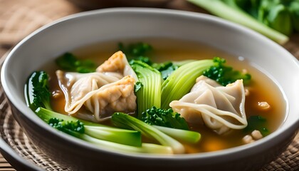 Homemade Chinese Wonton Soup with Bok Choy
