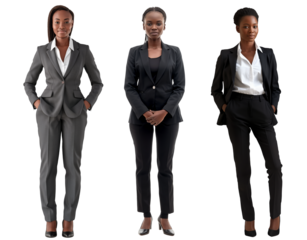 African black woman in formal clothes - front desk manager or concierge. Person isolated on transparent background. Generative AI