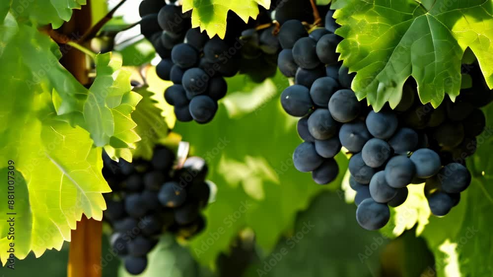 Poster  Bountiful harvest of fresh grapes on the vine