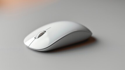 Sleek White Wireless Mouse on Solid Grey Background - Minimalistic Product Photography