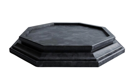 Elegant black octagonal pedestal, perfect for product display, promotional designs or artistic presentations, isolated on white background.